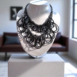 ACC4U Gunmetal Layered Metal Teardrop Necklace